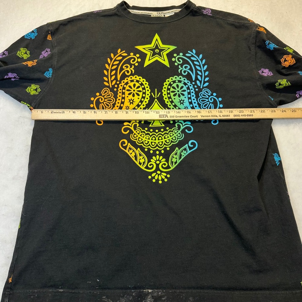 CLH Sugar Skull T-Shirt Mens 2XL Black Rainbow Paisley Streetwear Y2K Goth - Picture 7 of 11